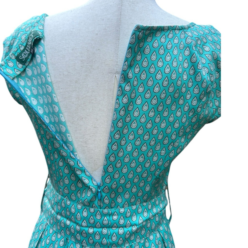 Vintage Souleiado Silk Dress Teal Paisley Print Cap Sleeve French 38 Medium 8/10 - Picture 9 of 14